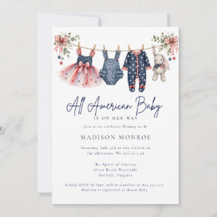 All American Patriotic Clothesline Baby Shower Invitation