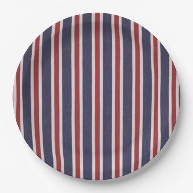All-American Patriotic Striped Design Paper Plates (Front)