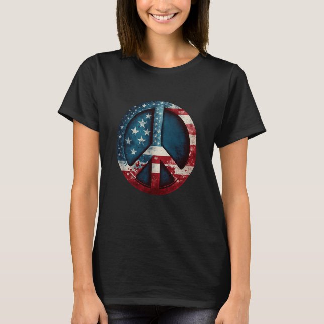 All American Peace Sign with American Flag T-Shirt (Front)