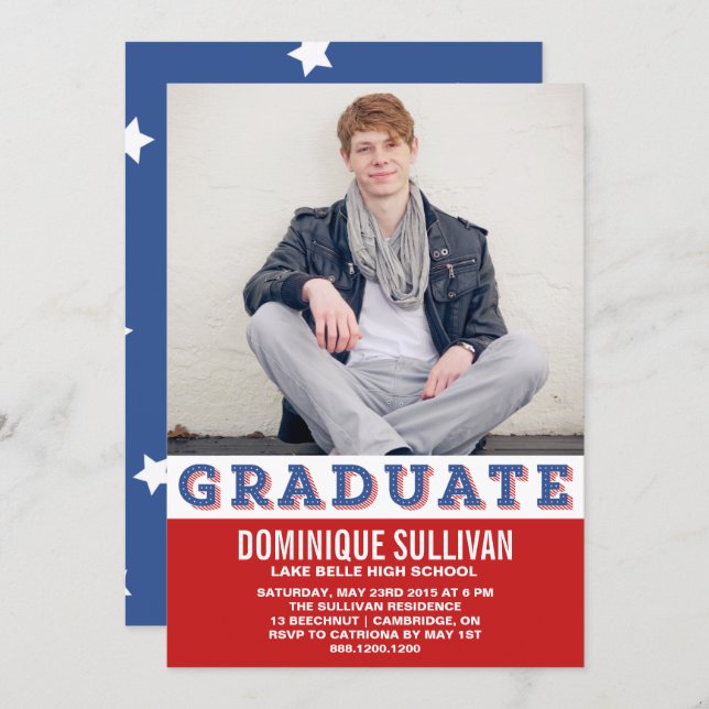All American Photo Graduation Party Invitation (Front/Back)