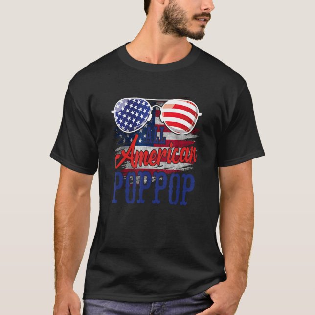 All American PopPop Sunglasses US Flag 4th of July T-Shirt (Front)