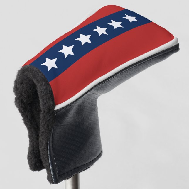 All American Red White and Blue with Stars Golf Head Cover (3/4 Front)