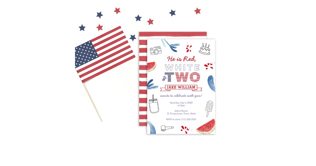 All-American Red White and Two 2nd Birthday Party Invitation | Zazzle