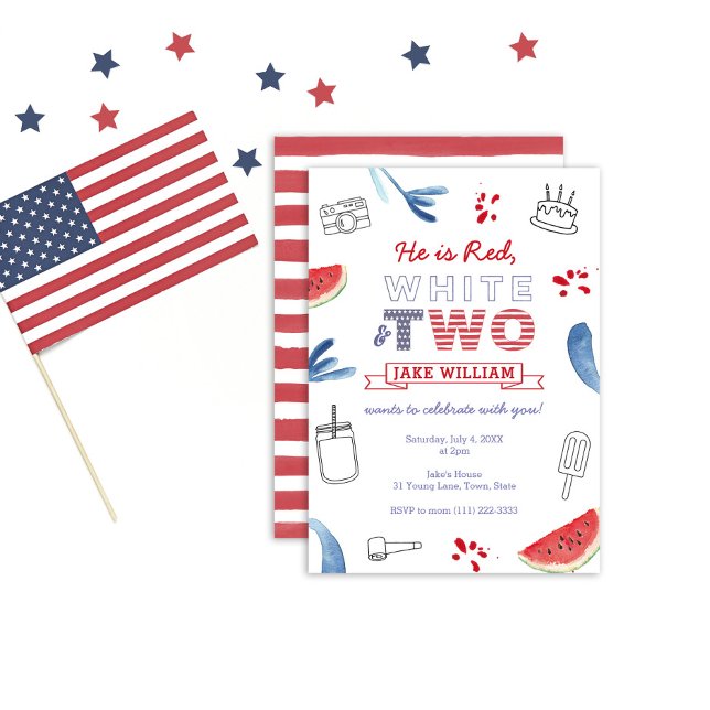 All-American Red White and Two 2nd Birthday Party Invitation (Creator Uploaded)