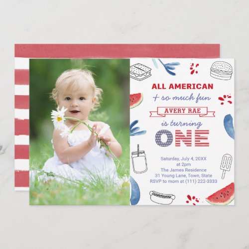 All_American Red White Blue 1st Birthday Party Invitation
