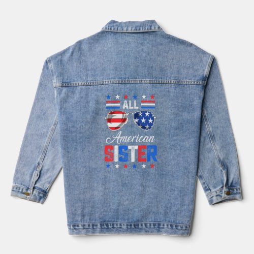 All American Sister 4th Of July Usa Family Matchin Denim Jacket