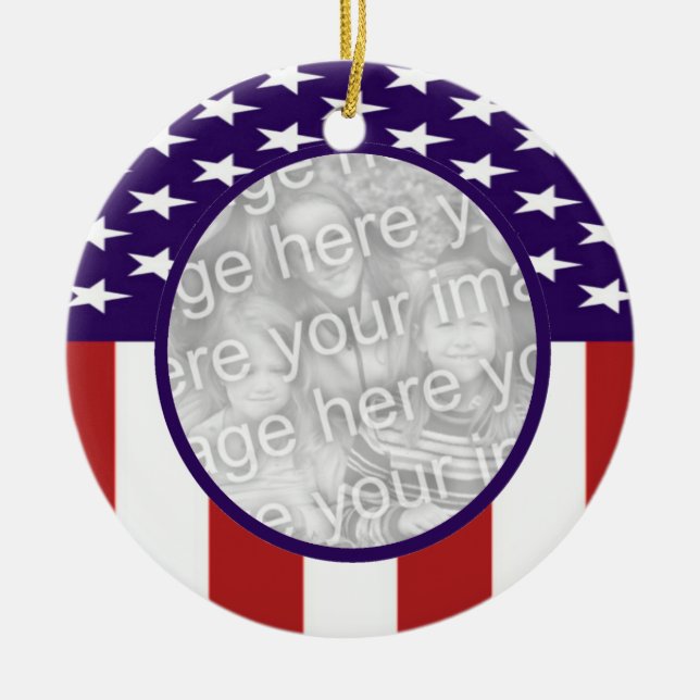All-American Stars and Stripes Custom Photo Ceramic Ornament (Front)