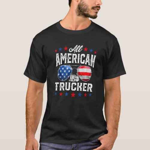 All American Trucker 4th Of July Patriotic Us Flag T_Shirt