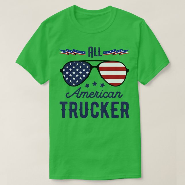 All American Trucker 4th Of July Sunglasses T-Shirt (Design Front)
