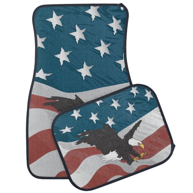 All American USA Flag and Eagle Car Floor Mat (Set)