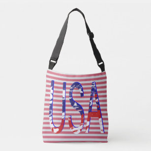 All American USA Flag Logo Striped Crossbody Bag