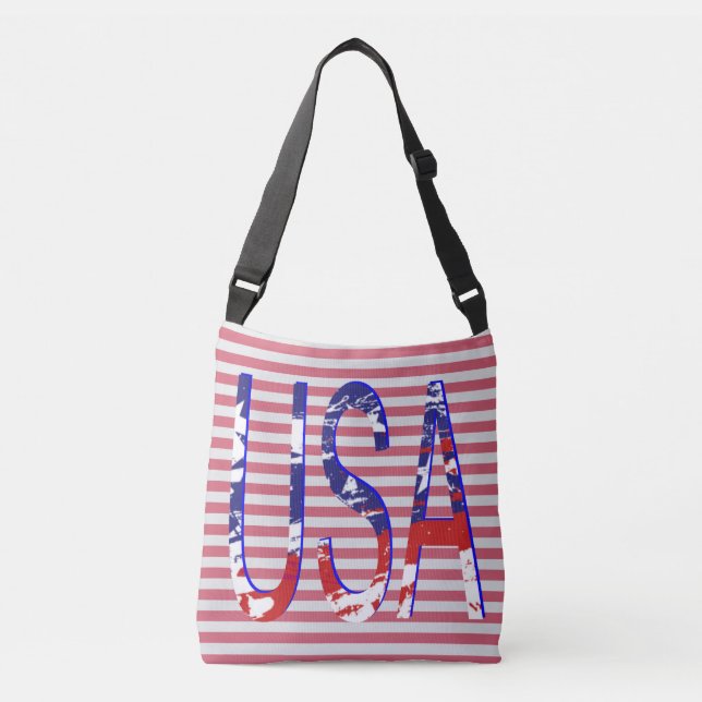All American USA Flag Logo Striped Crossbody Bag (Front)