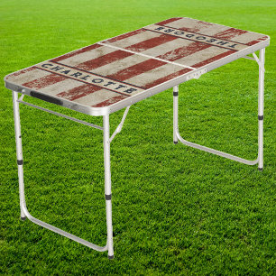 All American Vintage Stripes Names Tailgate Beer Pong Table