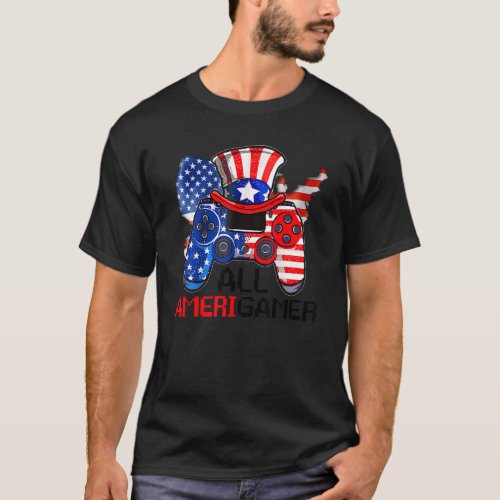 All Amerigamer Video Game Controller Usa Flag 4th  T_Shirt