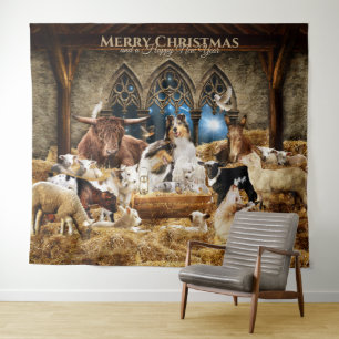 All-Animals Christmas Nativity w/ Rough Collies - Tapestry