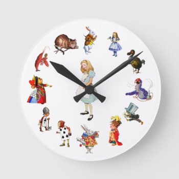 All Around Alice In Wonderland Round Clock by All_Around_Alice at Zazzle