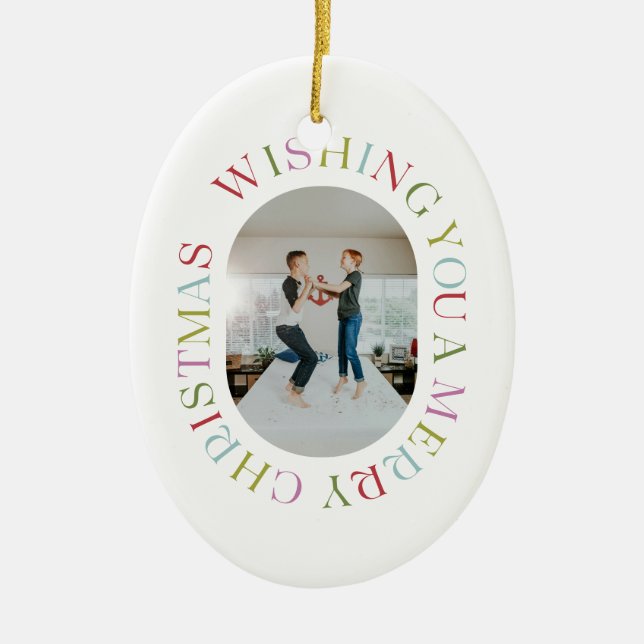 All Around Merry Christmas Colorful Photo Ornament (Front)
