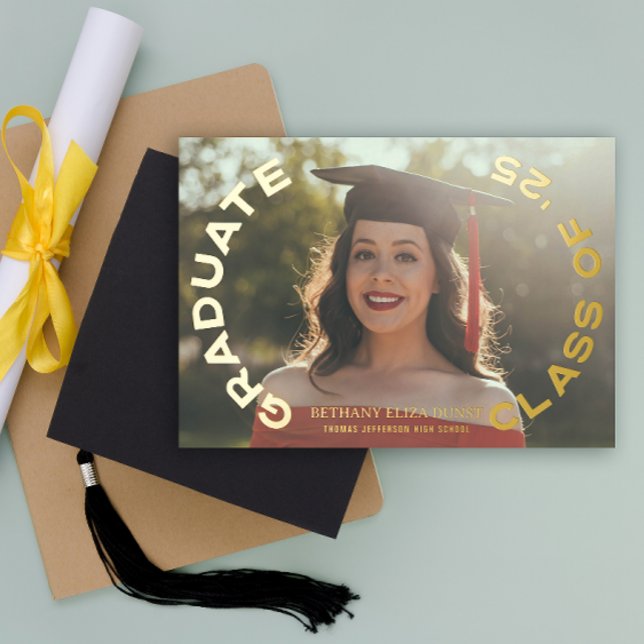 All Around Modern Real Foil Foil Invitation (All Around Graduation Announcement)