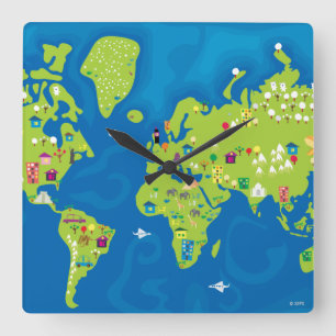 All Around the World Square Wall Clock