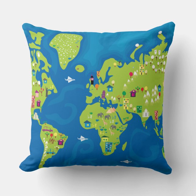 All Around the World Throw Pillow (Front)