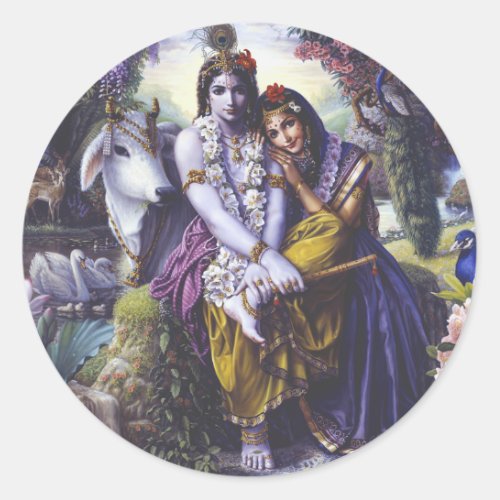 All_Attractive Couple Radha Krishna Classic Round Sticker
