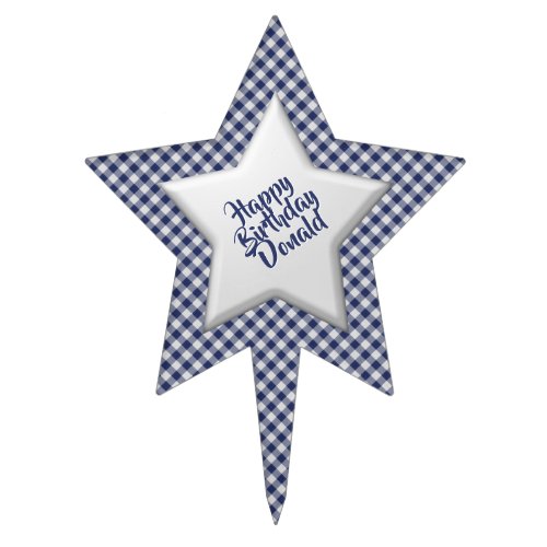 All Birthday Cakes _ Navy Blue Gingham Pattern Cake Topper