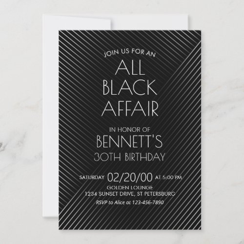 All Black Affair Birthday Invitation