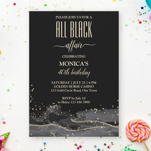 All black affair birthday party elegant minimalist invitation