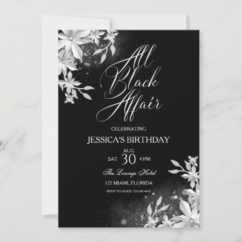 All Black Affair Birthday Party  Invitation