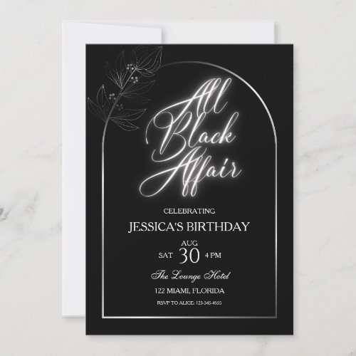 All Black Affair Birthday Party  Invitation
