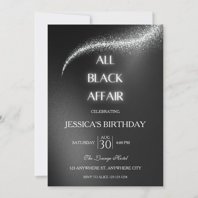 All Black Affair Birthday Party  Invitation (Front)