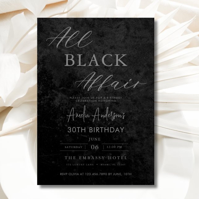 All Black Affair Birthday Party Modern Elegant Invitation (Creator Uploaded)
