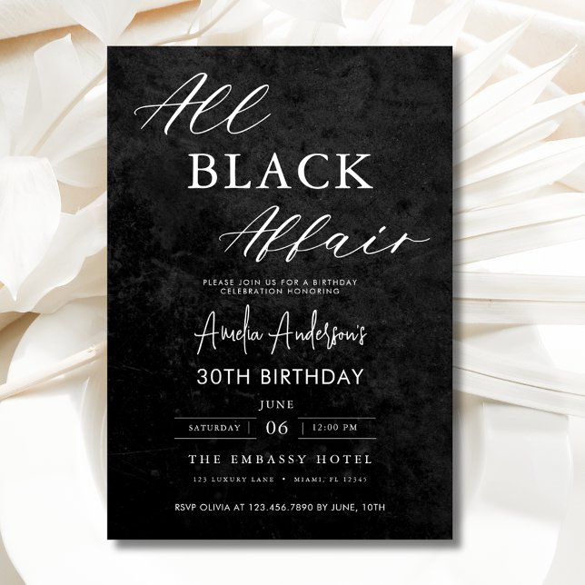 All Black Affair Birthday Party Modern Elegant Invitation (Creator Uploaded)
