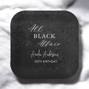 All Black Affair Birthday Party Modern Elegant Paper Plates
