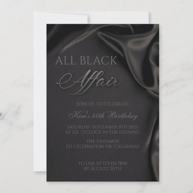 All Black Affair, Black Tie, Formal Attire,Birthda Invitation (Front)