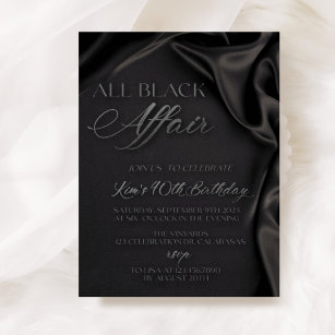 All Black Affair, Black Tie, Formal Attire,Birthda Invitation