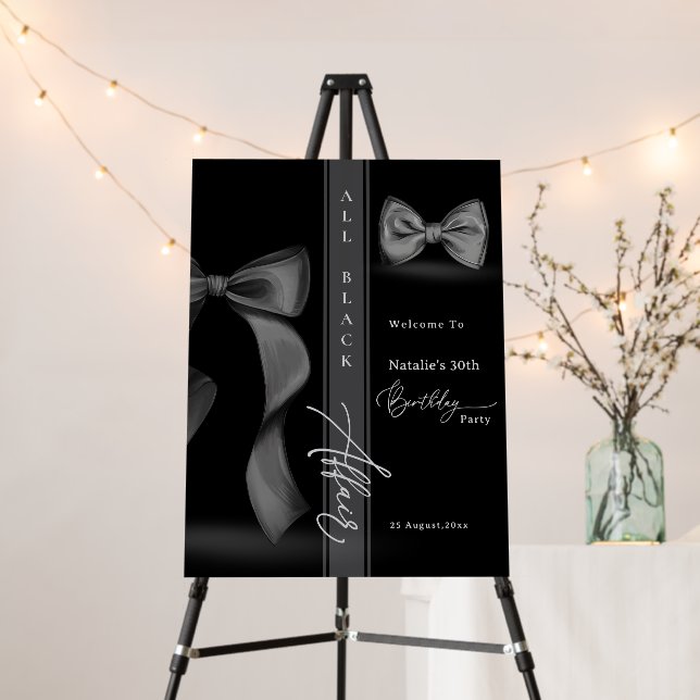 All Black Attire Coquette Bow Tie Formal Welcome Foam Board (In Situ (Stand))