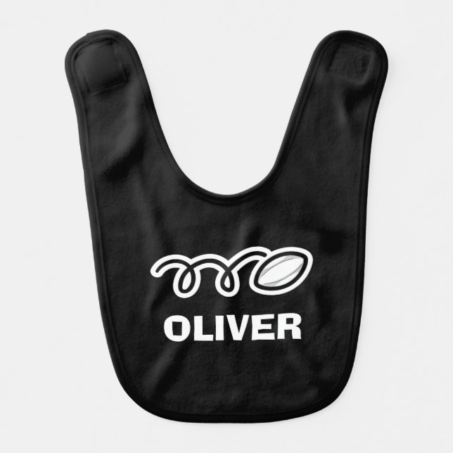 All black cute baby bib for future rugby player (Front)