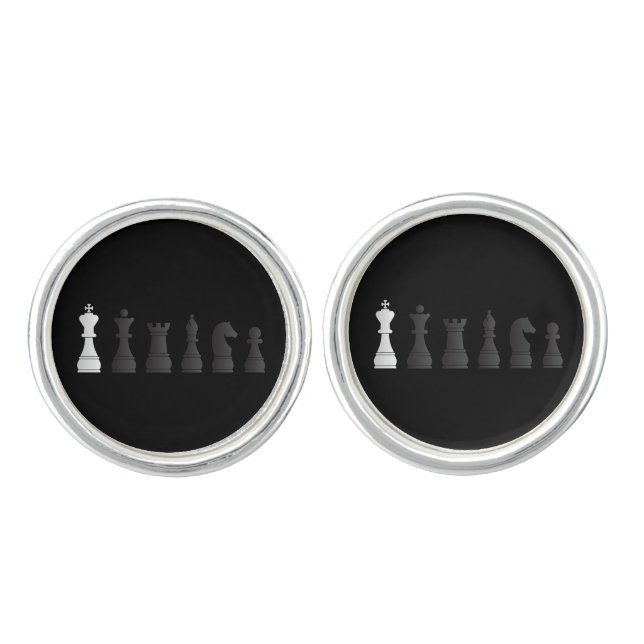 All black one white, chess pieces cufflinks (Front)