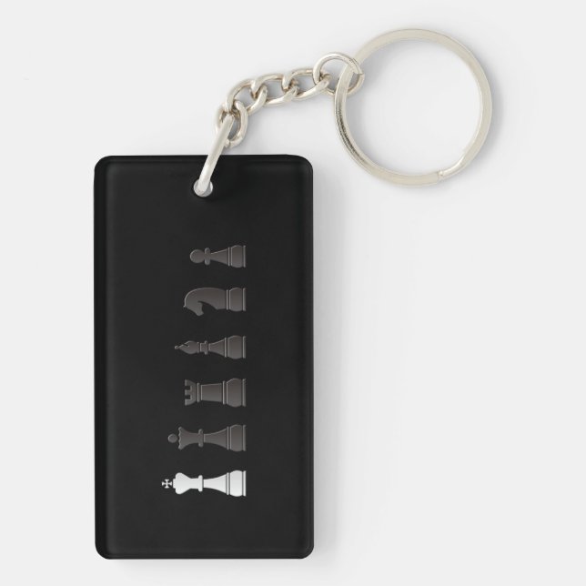 All black one white, chess pieces keychain (Back)