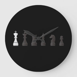 All black one white, chess pieces large clock
