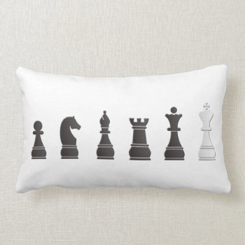 All Black One White  Chess Pieces Lumbar Pillow by peculiardesign at Zazzle