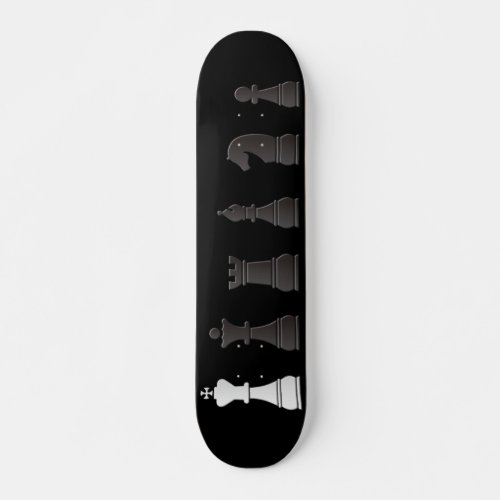 All black one white chess pieces skateboard deck