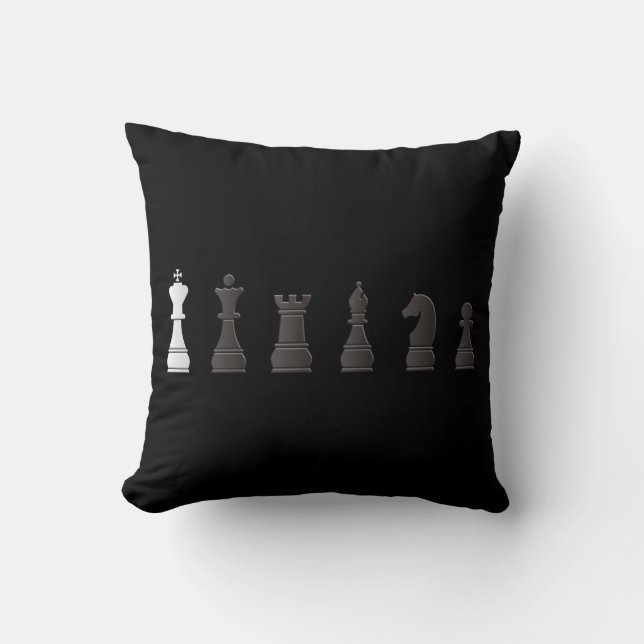 All black one white, chess pieces throw pillow (Front)