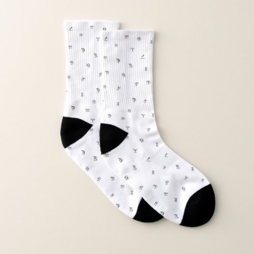 All Black Small Zodiac Signs on White Background 2 Socks
