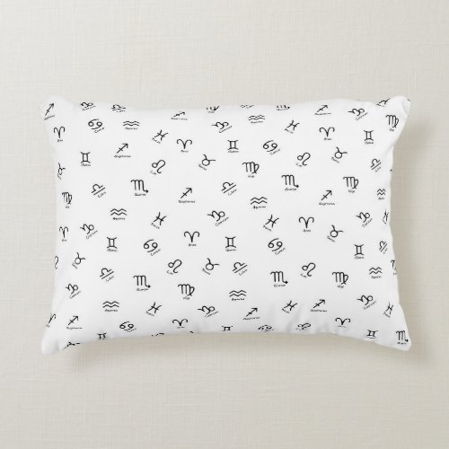 All Black Zodiac Signs on White Background Accent Pillow