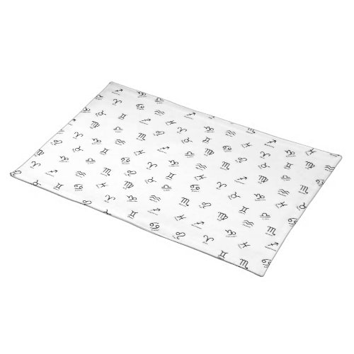 All Black Zodiac Signs on White Background Cloth Placemat