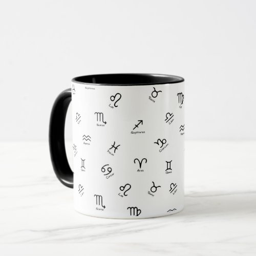 All Black Zodiac Signs on White Background Mug