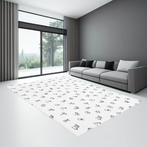 All Black Zodiac Signs on White Background Rug