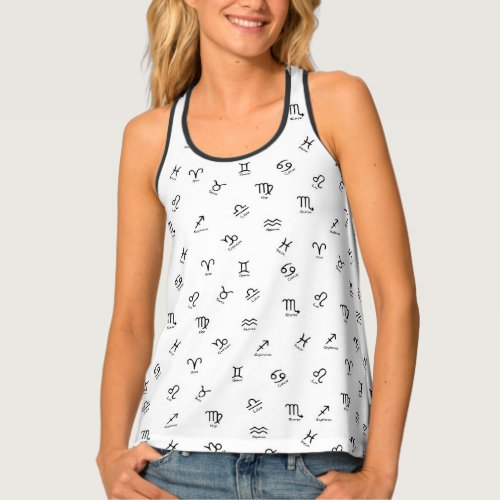 All Black Zodiac Signs on White Background Tank Top